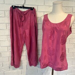 Soma 100% Silk Pink Tank Top and Pants Set women’s M